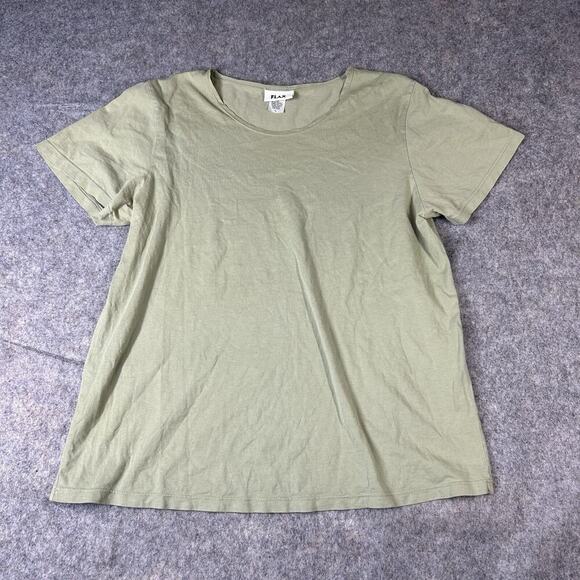 Flax Shirt Womens Large Cotton Light Green Rounded Neck Made In USA Flaw - Picture 1 of 8